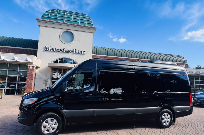 Black 14 Passenger Mercedes-Benz Sprinter Limo Van Rental in Houston, TX | Ridehire - Main View