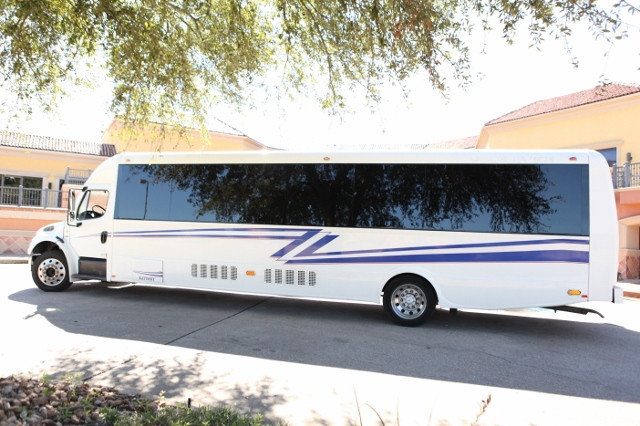 White 40 Passenger Freightliner M2 Party Bus Rental in Houston, TX (#RH342) - Main View